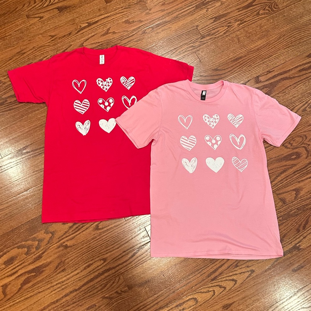 Pink or Red Valentines Tee size Medium Heart Print